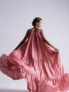 Kalita 100% Silk Dress with Belt in Rose Pink.